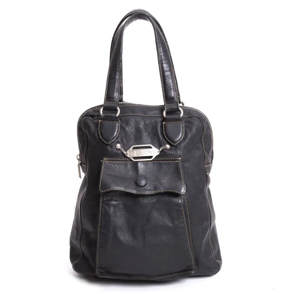 Jean Paul GAULTIER Metal Plate Leather Mini Hand Bag K-167396_002