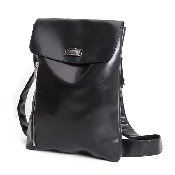 Jean Paul GAULTIER Metal Plate Flap Shoulder Bag Black  K-167399_001