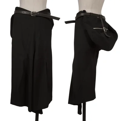 JUNYA WATANABE COMME des GARCONS Leather Belted Wool Gaba Skirt