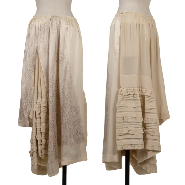 コムデギャルソンCOMME des GARCONS ボタニカルレース柄プリントシルク切替スカート ベージュM