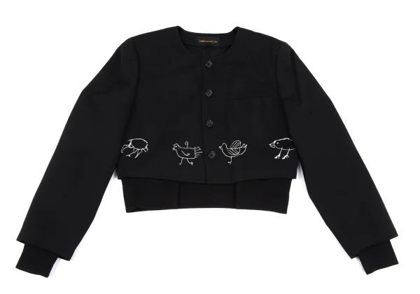 COMME des GARCONS Bird Embroidered Collarless Layered Jacket K-167426_002