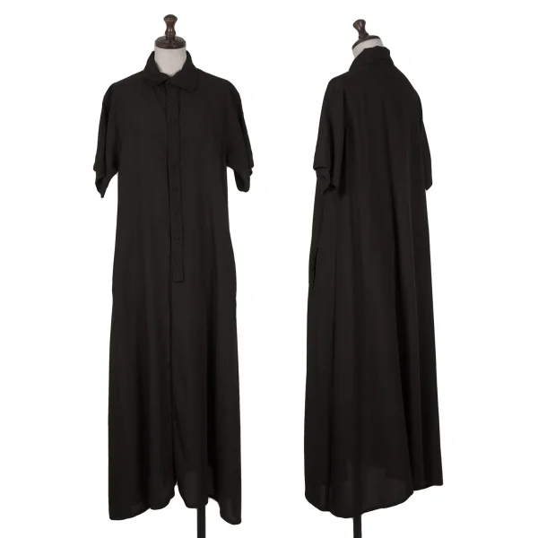Y's Snap Button Short Sleeve Shirt Dress Black 2 K-167431_001