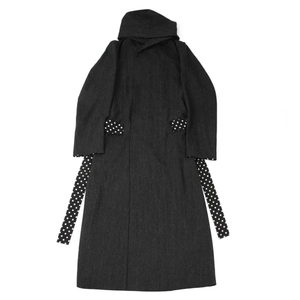 Yohji Yamamoto POUR HOMME Dot Lined Snap Button Double Hooded Coat Charcoal 3 K-167432_001
