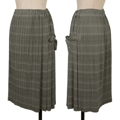 PLEATS PLEASE Pleated Stripe Side Belt Skirt