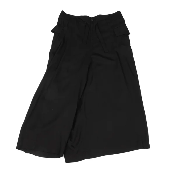 Y's Rayon Asymmetrical Drawstring Wide Pants Black 3 K-167447_001