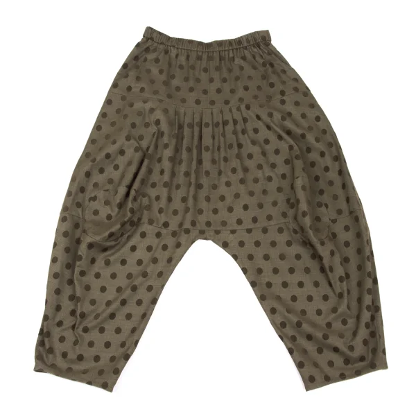 SENSOUNICO Dot Print Tuck Dropped Crotch Pants Khaki,Brown 40 K-167461_001