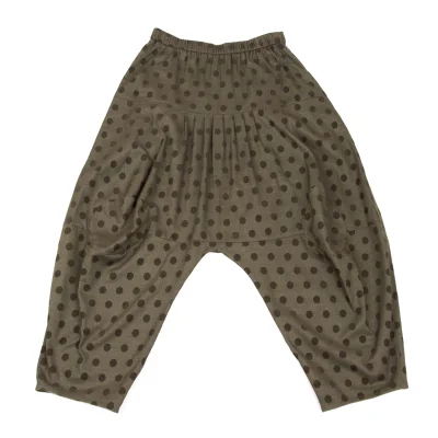 SENSOUNICO Dot Print Tuck Dropped Crotch Pants