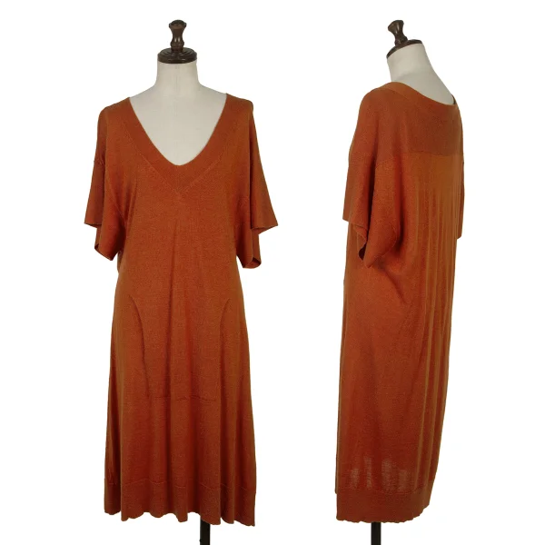 HIROKO KOSHINO Cashmere Blend V-neck Short Sleeve Knit Dress Orange 38 K-167463_001