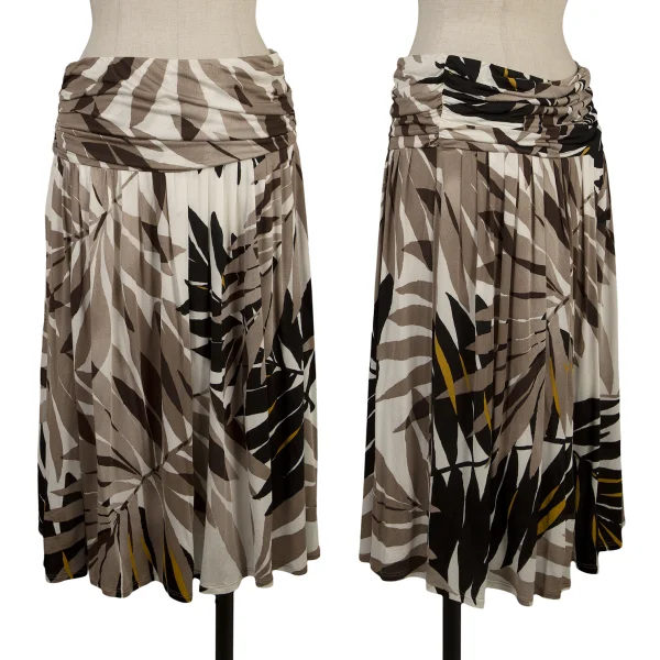 Max Mara Leaf Print Gather Skirt White,Beige M K-167467_001