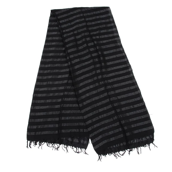 HIROKO KOSHINO Wool Glitter Striped Fringe Stole Black,Silver  K-167468_001