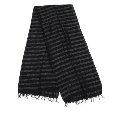 HIROKO KOSHINO Wool Glitter Striped Fringe Stole