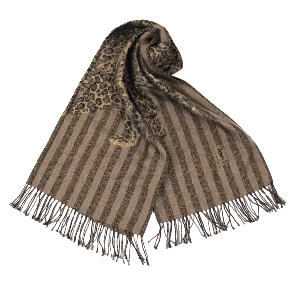 Yves Saint Laurent Silk Wool Animal Jacquard Stole Beige  K-167470_001