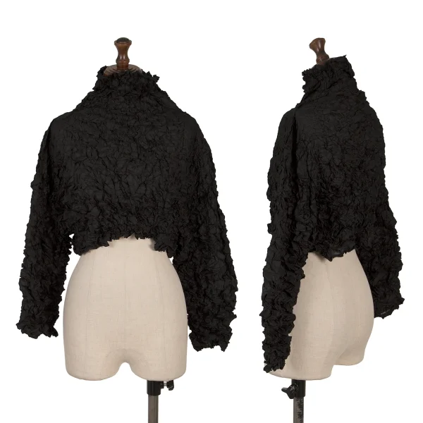 イッセイミヤケミーISSEY MIYAKE me シワ加工クロップドカットソー 黒F