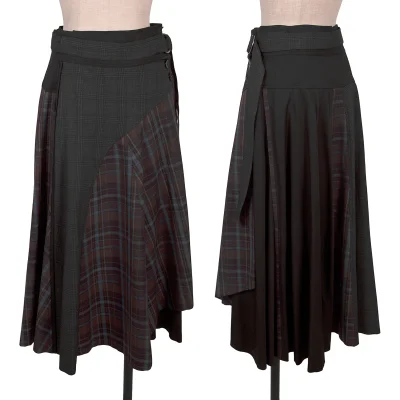 LANVIN en Bleu Checker Draped Wrap Skirt