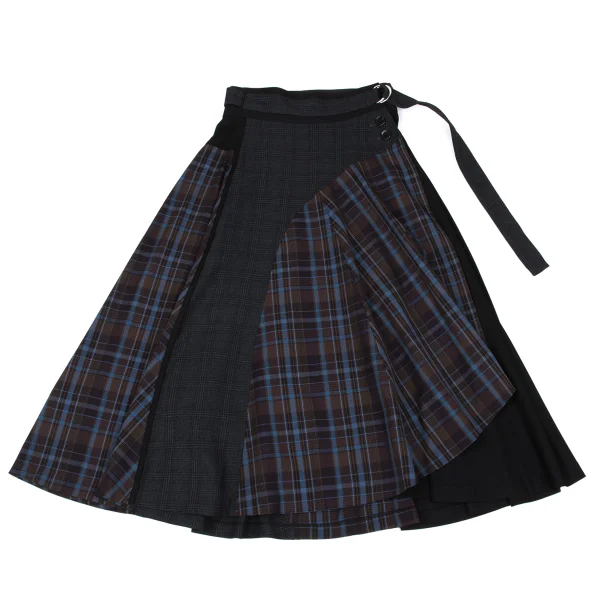 LANVIN en Bleu Checker Draped Wrap Skirt K-167512_002