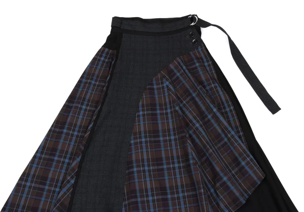 LANVIN en Bleu Checker Draped Wrap Skirt K-167512_003