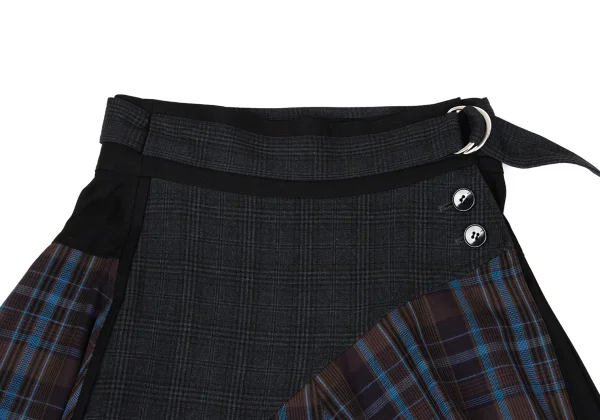 LANVIN en Bleu Checker Draped Wrap Skirt K-167512_004