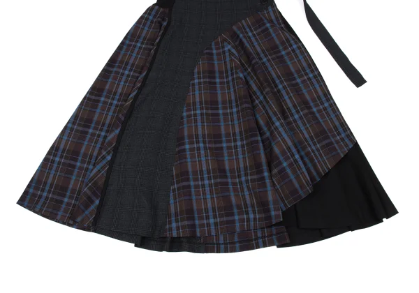 LANVIN en Bleu Checker Draped Wrap Skirt K-167512_005