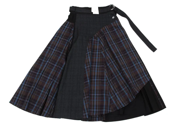 LANVIN en Bleu Checker Draped Wrap Skirt K-167512_015