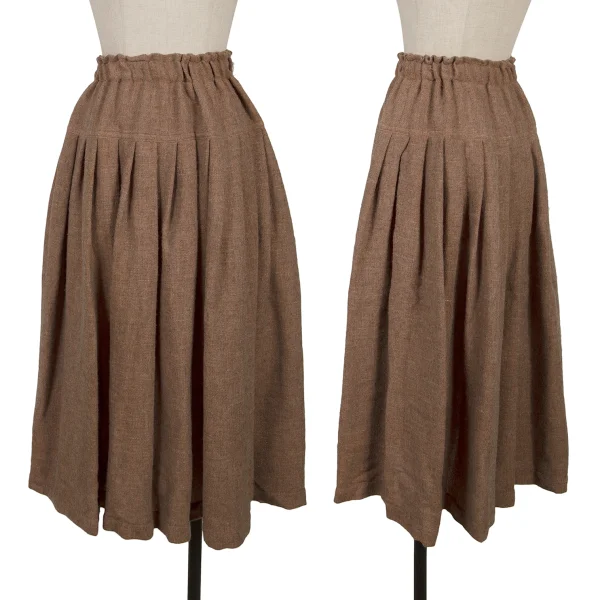 ISSEY MIYAKE Linen Blended Poly Wool Tuck Skirt Brown 9 K-167519_001