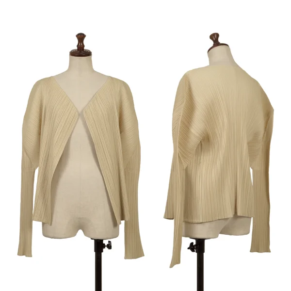 プリーツプリーズPLEATS PLEASE プリーツボタンレスカーディガン ベージュ3