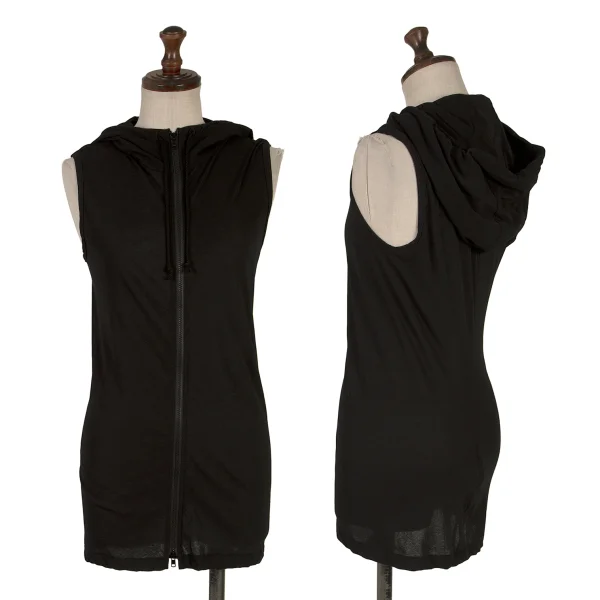Yohji Yamamoto NOIR Cotton Sleeveless Zip Hoodie Black 2 K-167543_001