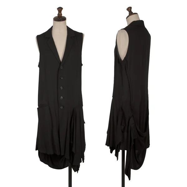 Yohji Yamamoto NOIR Rayon Back Cut-off Drape Sleeveless Jacket Black 1 K-167546_001