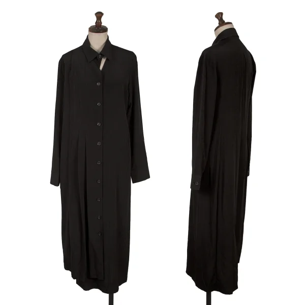 Yohji Yamamoto NOIR Crepe de Chine Tuck Shirt Dress Black 1 K-167547_001