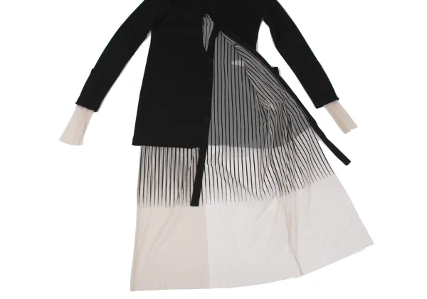 LIMI feu Striped Mesh Layered Long Cardigan K-167551_010