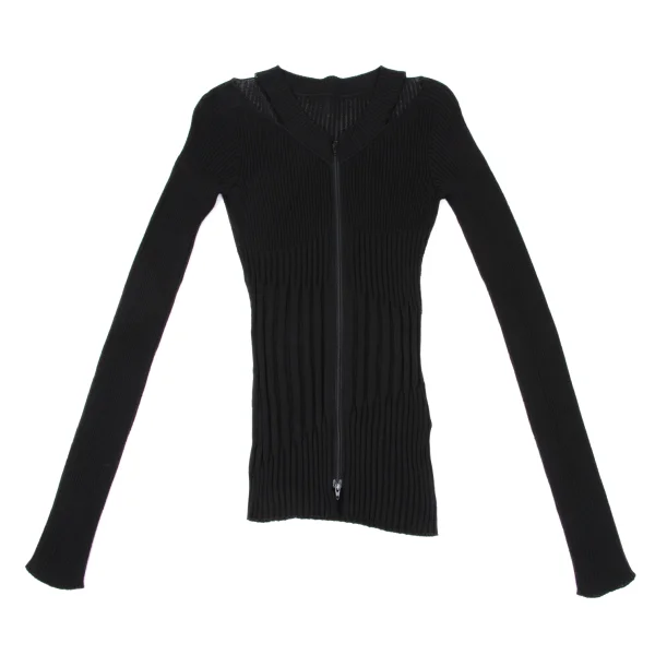 RAGNE KIKAS Yohji Yamamoto Ribbed Shoulder Cut Zip-up Knit K-167554_002
