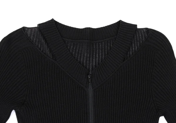 RAGNE KIKAS Yohji Yamamoto Ribbed Shoulder Cut Zip-up Knit K-167554_003