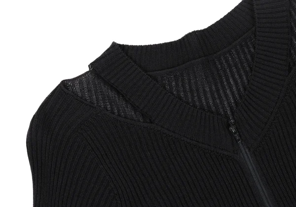 RAGNE KIKAS Yohji Yamamoto Ribbed Shoulder Cut Zip-up Knit K-167554_004