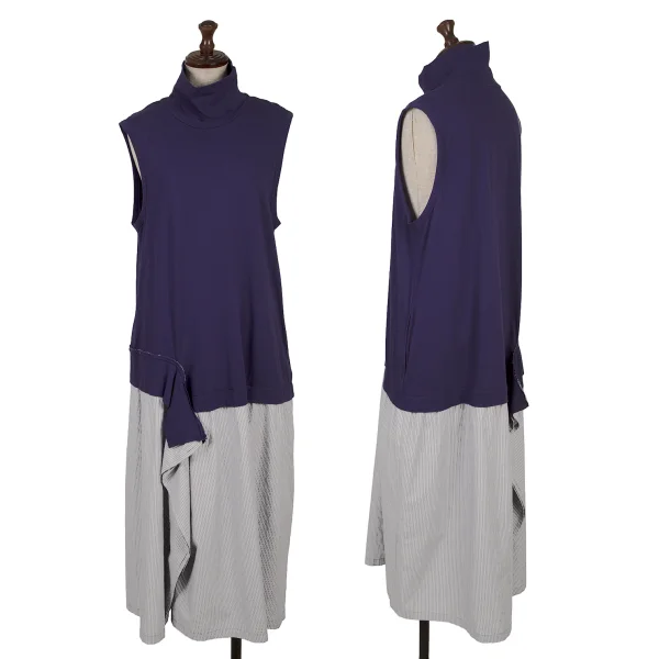 Ground Y Cotton Striped Switching Sleeveless Dress Purple,Navy,White 1 K-167557_001