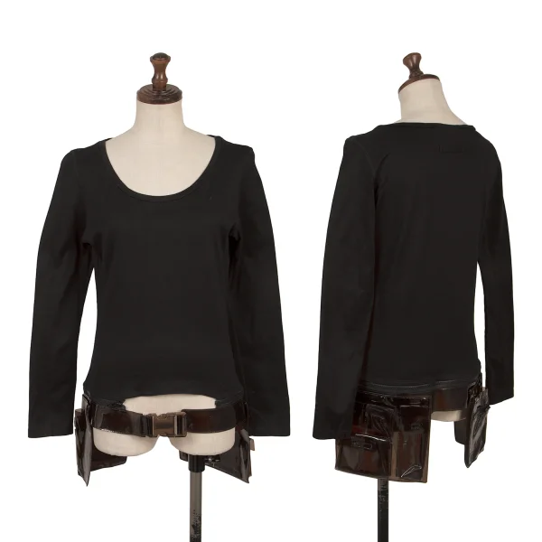 Jean Paul GAULTIER FEMME Cotton Detachable Vinyl Pocket Hem Design Top Black 40 K-167580_001