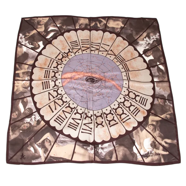 ジャンポールゴルチエJean Paul GAULTIER 星座プリントスカーフ 茶他