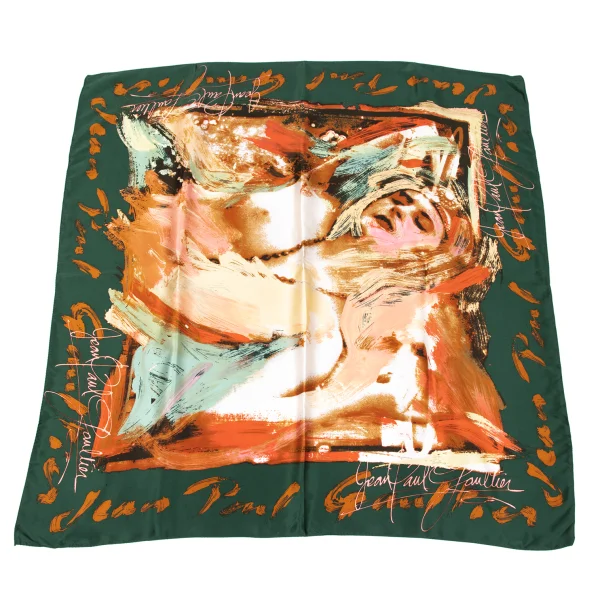 Jean Paul GAULTIER Silk Paint Graphic Printed Scarf Green,Orange  K-167587_001