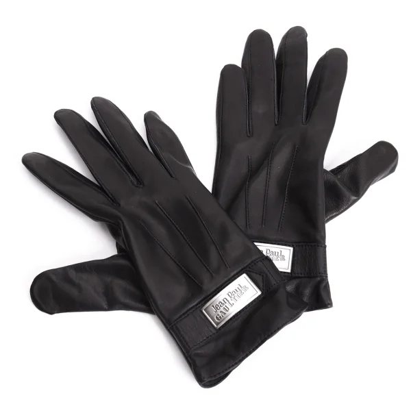 Jean Paul GAULTIER Metal Plate Leather Groves Black  K-167597_001