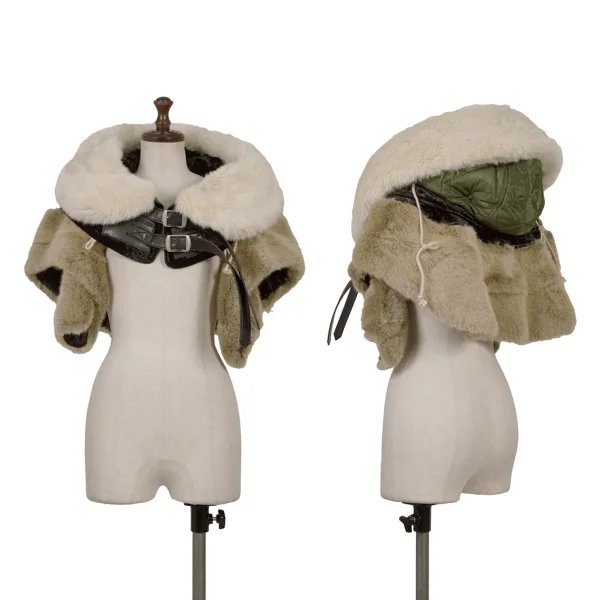 JUNYA WATANABE COMME des GARCONS Acrylic Fur Belted Hood Khaki,Brown S K-167634_001