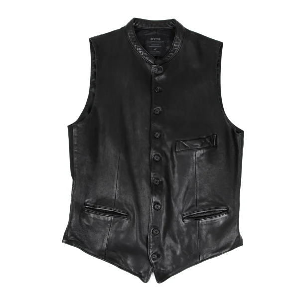 S'YTE Lamb Leather Switching Collarless Vest Black 3 K-167636_001