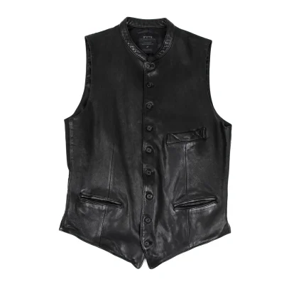 S'YTE Lamb Leather Switching Collarless Vest