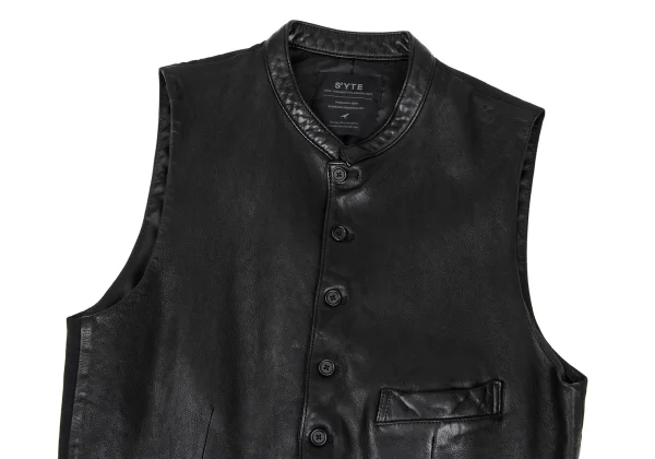 S'YTE Lamb Leather Switching Collarless Vest K-167636_002