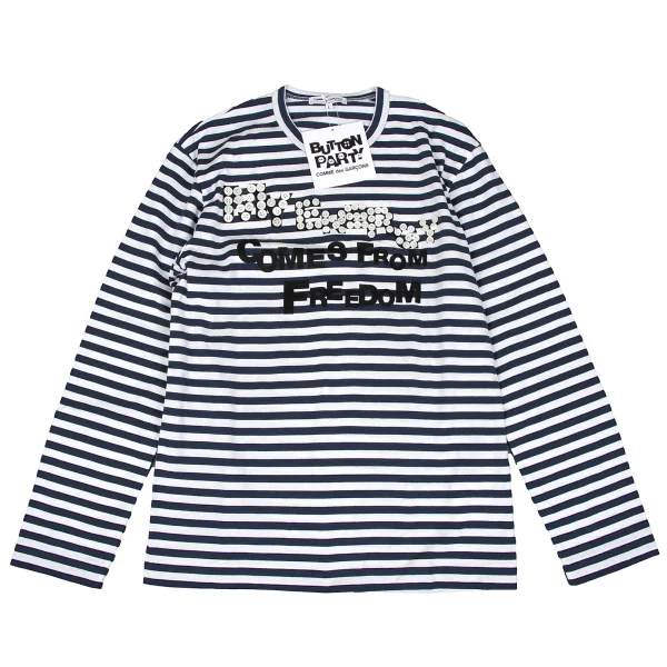 COMME des GARCONS Button Message Design Striped T-shirt Navy,White L K-167642_001