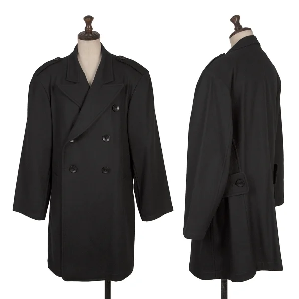 Y's Melton Wool Epaulette Double Breasted Jacket Black S-M K-167674_001