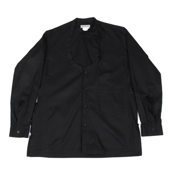 Yohji Yamamoto POUR HOMME Cotton Neck Design Shirt Black 3 K-167690_001