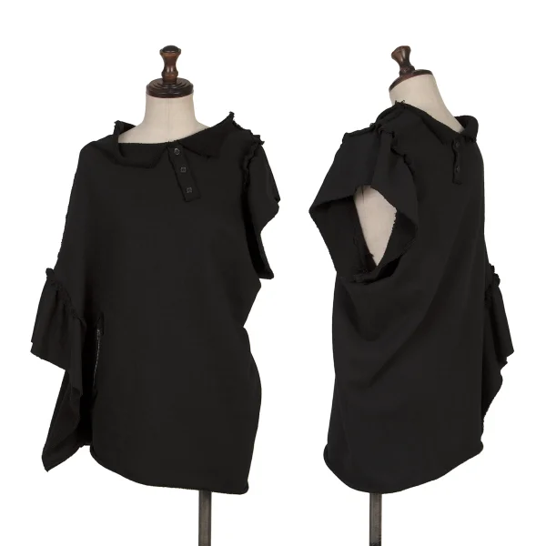 Y's Cotton Frill Design Sweatshirt Poncho Black 2 K-167728_001
