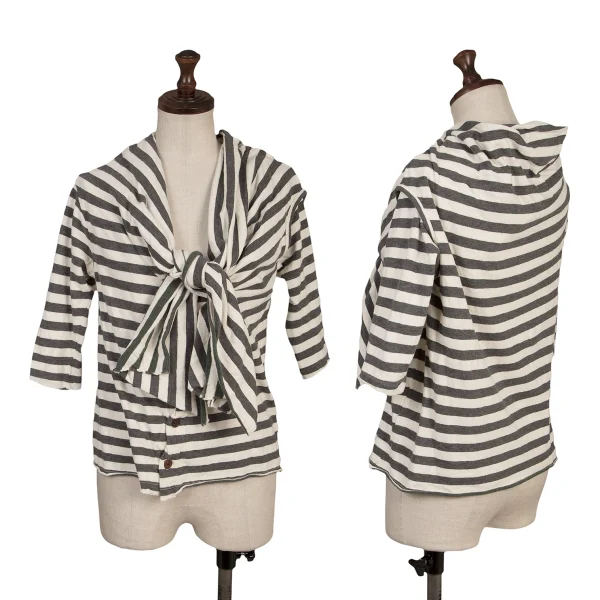 Y's Cotton Knot Neck Half Sleeve Top Grey,Ivory 2 K-167731_001