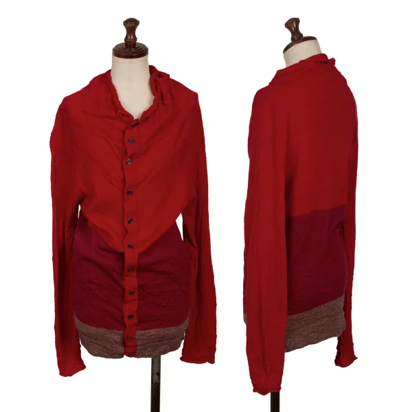 Y's Wrinkled Dolman Wool Knit Cardigan Red 2 K-167732_001