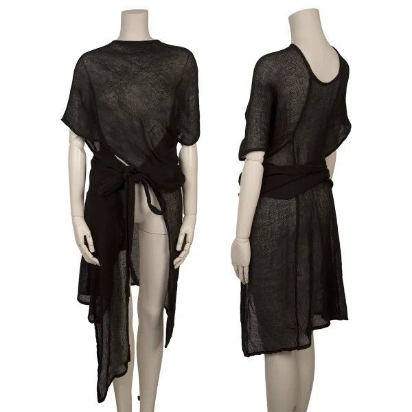 Y's Linen Blend Wrap Design Top Black 2 K-167733_001