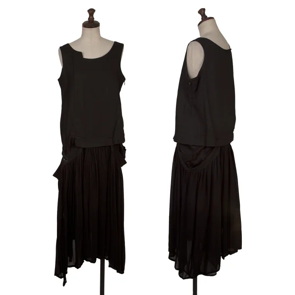 Y's Pleated Wrap Design Sleeveless Dress Black 1 K-167735_001
