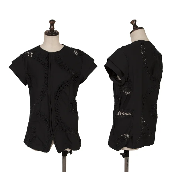 Y's Lace Design French Sleeve Jacket Black 2 K-167736_001